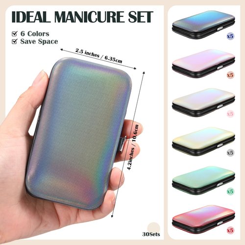 Leriton 30 Sets Bulk Gifts for Women Manicure Set Bulk Professional Nail Care Kit Nail Clippers Kit 8 in 1 Stainless Steel Pedicure Set with Travel Case for Women Men(Iridescent)