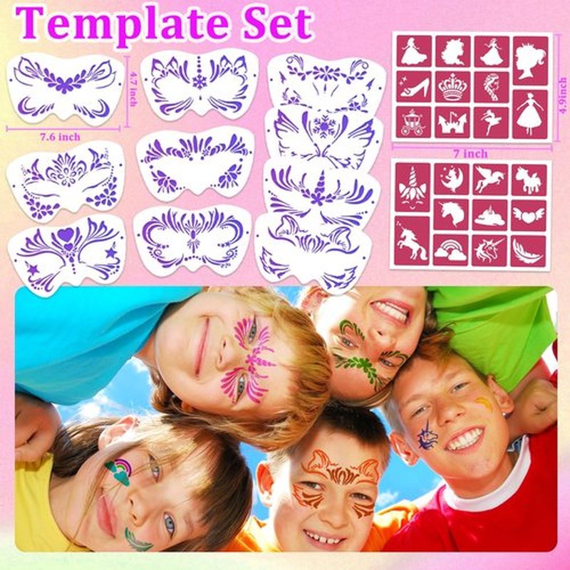 69 Colors Face Painting Kit for Kids - Non-toxic water-activated paint palette with glitter makeup palette, stencils, brushes, Gems, puff. for Kids Party Cosplay Halloween Christmas Carnival.