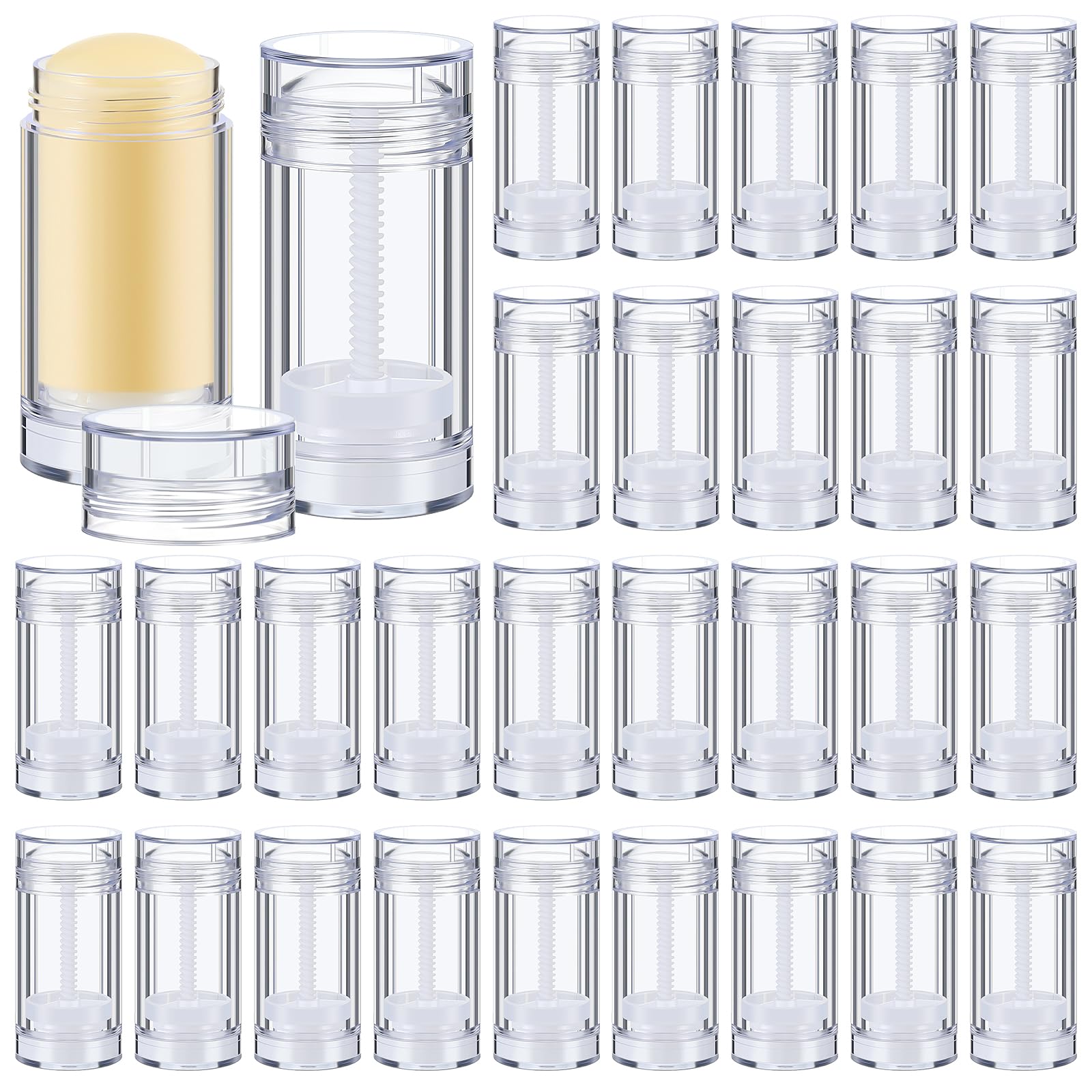 Teenyyou 30 Pcs Empty Deodorant Containers Twist up Filling Stick Plastic Deodorant Container Refillable Bottles Bottomfill Round Lip Balm Tubes for Homemade DIY Lipstick Crayon(30 ml,Clear)