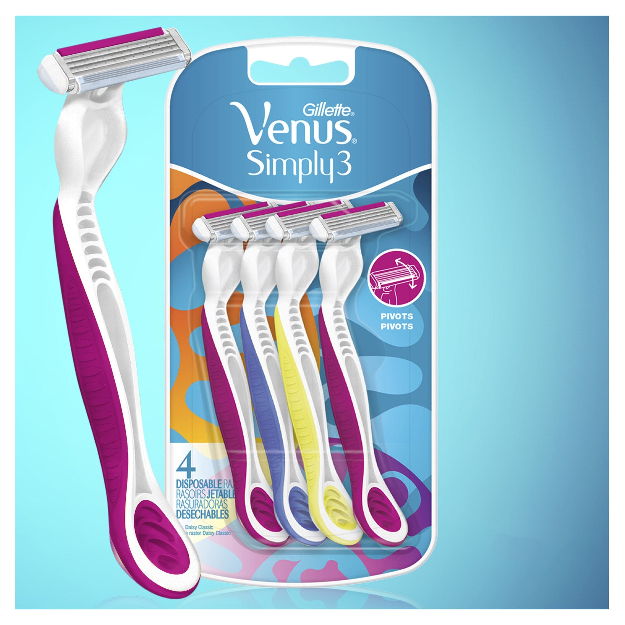 Gillette Venus Simply3 Women's Disposable Razors, 4 Count