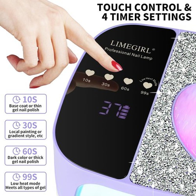 LIMEGIRL UV LED Nail Lamp Kit - Fast Curing Gel Polish Dryer with 4 Timer Settings | Cordless & Rechargeable for Home & Salon Use