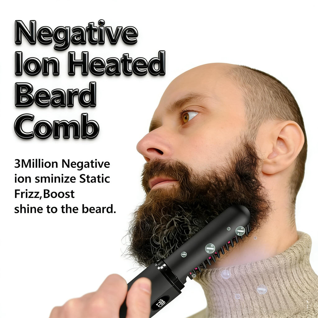 Beard Straightener for Men, Heated Beard Brush, Cordless Beard Hot Comb for Medium to Long Beards, with Travel Case, Rechargeable, 3 Temp Settings, Ionic Technology, Grooming Gift for Men(Black)