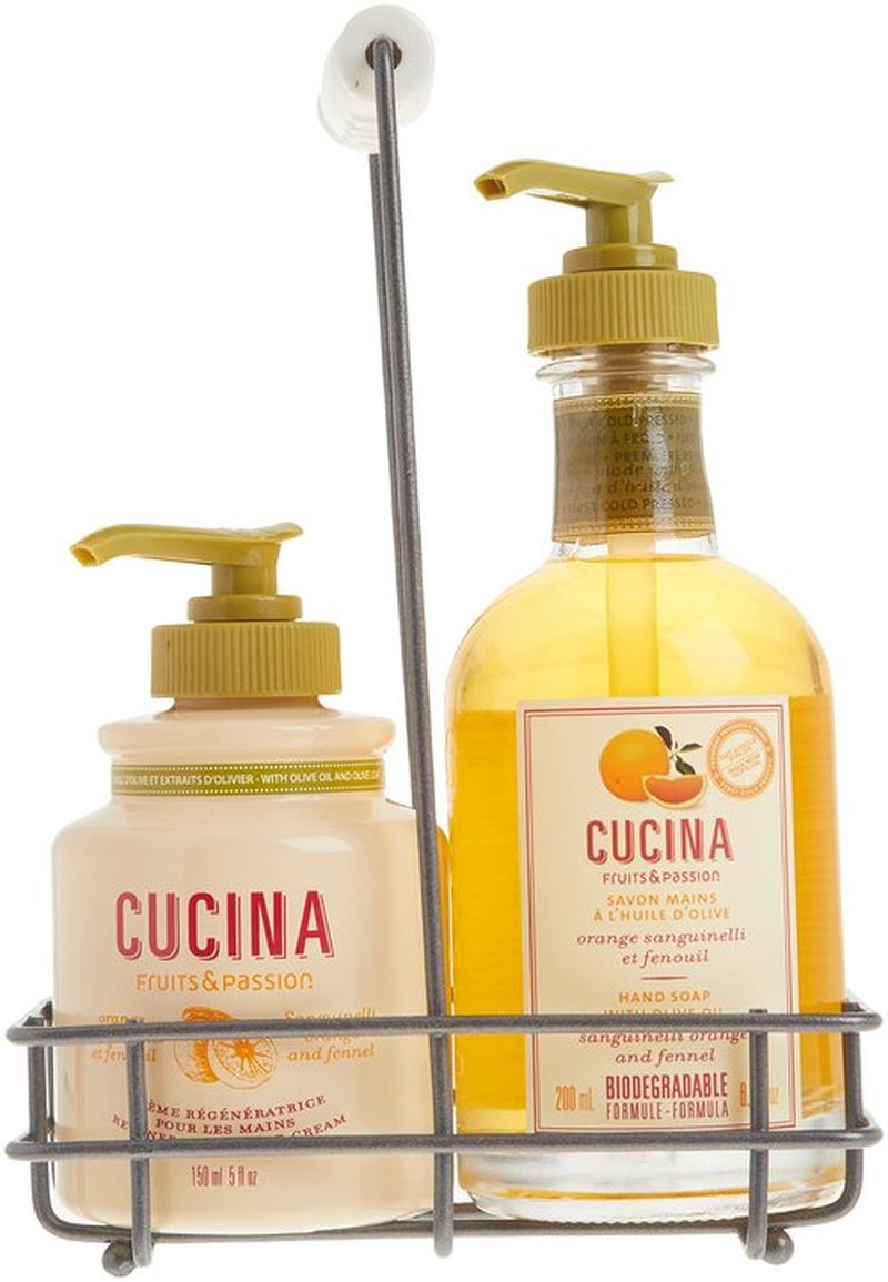 Fruits & Passion Cucina Hand Care Duo Gift Set – Sanguinelli Orange & Fennel, Hand Soap and Regenerating Hand Cream with Cold-Pressed Olive Oil,Includes Metal Holder, 6.7 fl oz + 5.0 fl oz