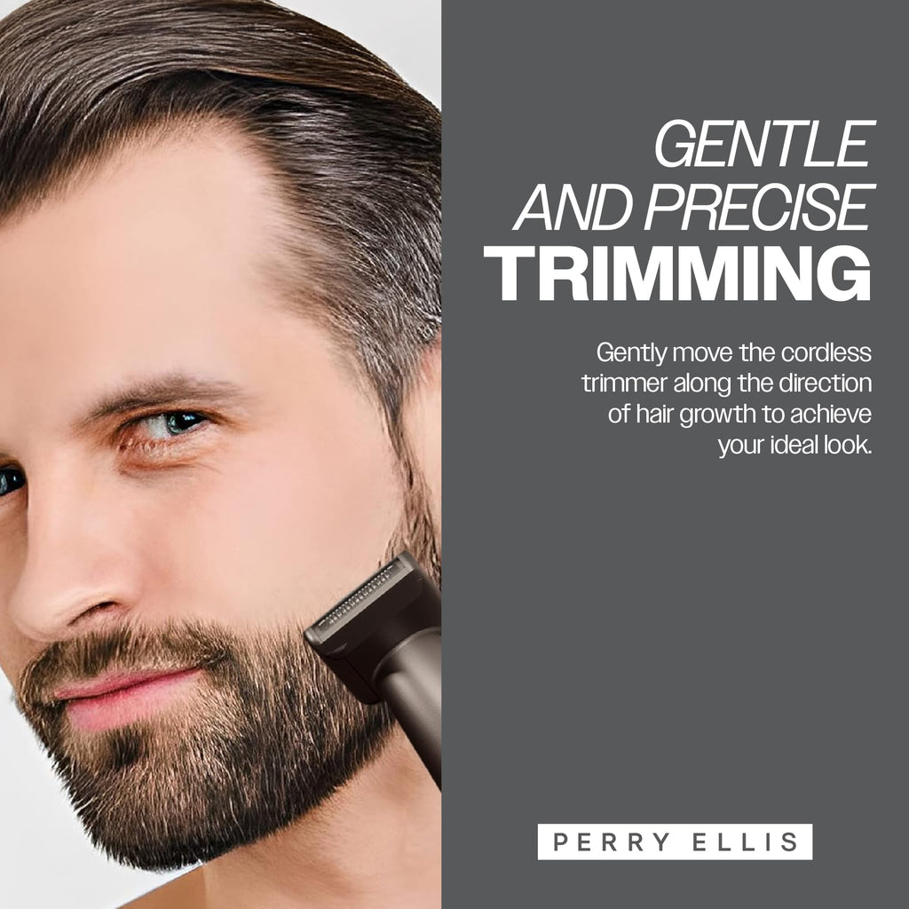 Perry Ellis 3-in-1 Ear, Nose & Facial Hair Trimmer for Men, Cordless Battery-Powered Grooming Tool with Detachable Heads, Antislip Design, Rechargeable Shaver with Cable