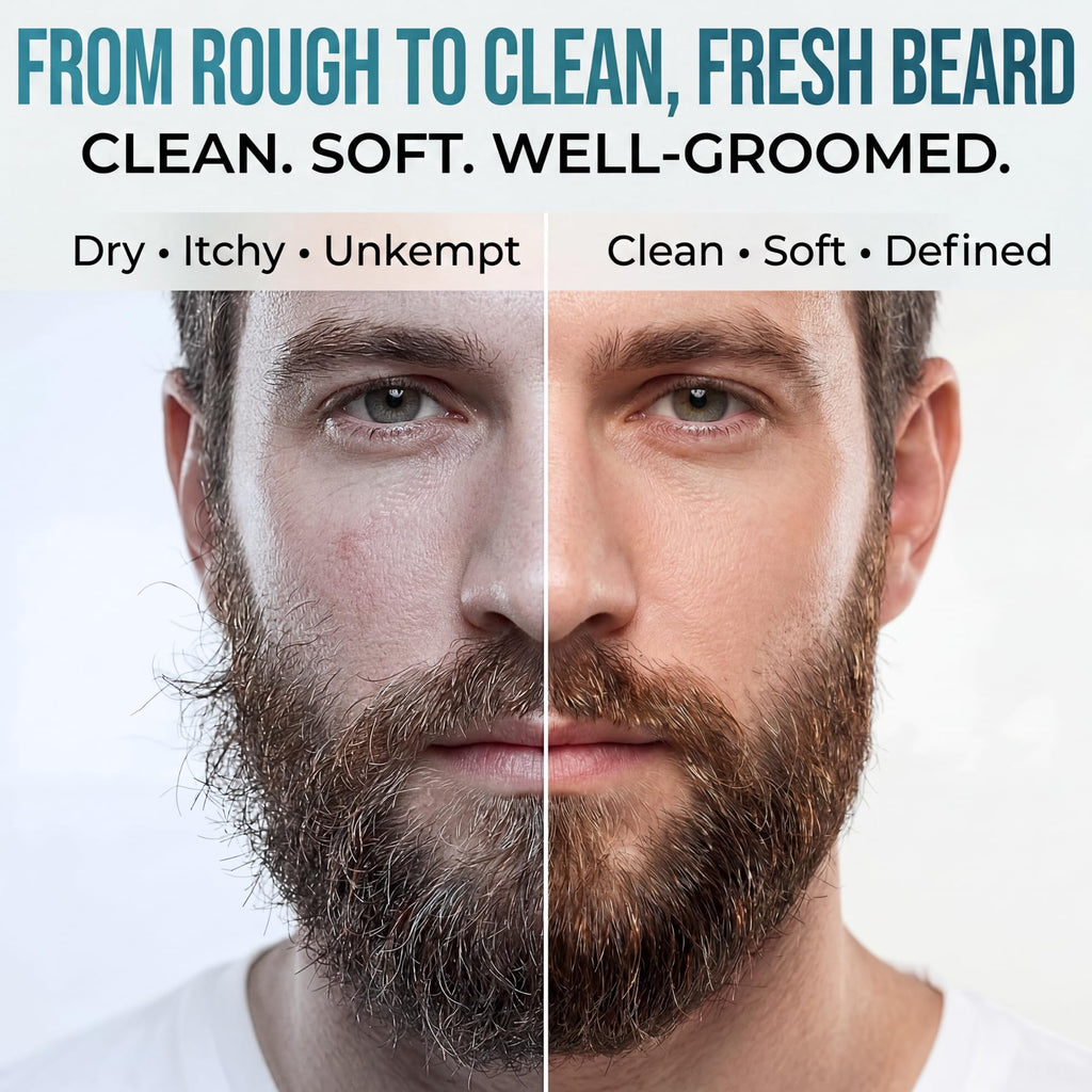 Safiora Rivaro Beard Wash for Men with Tea Tree & Sandalwood – Hydrating Beard Shampoo Softener for Coarse Hair, Grooming Cleanser for Daily Care Routine – Moisturizing Wash for Black Men (16 Fl Oz)