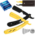 2 Straight Razor For Men (Yellow Black), 100 GTEX Premium Blades (Japanese Steel) - 2Pack Straight Edge With 100 Platinum Blades - Navajas Para Barbero - Barber For Men, Beard