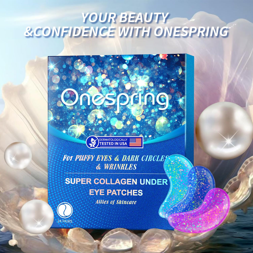 Onespring Under Eye Patches (24 Pairs) - Gifts for Women - Golden Under Eye Mask for Dark Circles, Puffiness & Wrinkles, Eye Gels Pads for Refreshing, Revitalizing - Bridesmaid Gifts