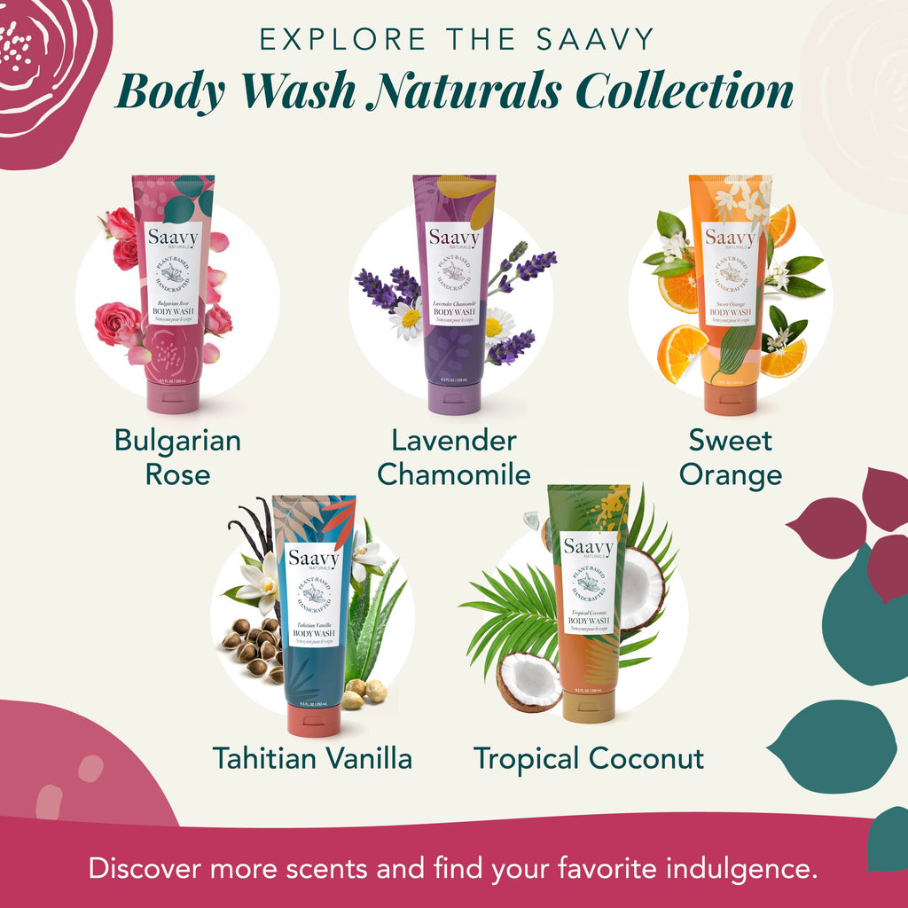 Saavy Naturals Moisturizing Body Wash for Sensitive Skin– Plant-Based & Pure with Coconut Oil, Shea Butter & Aloe Vera – Paraben-Free, Cruelty-Free – Bulgarian Rose – 8.5 fl oz, 2 pack