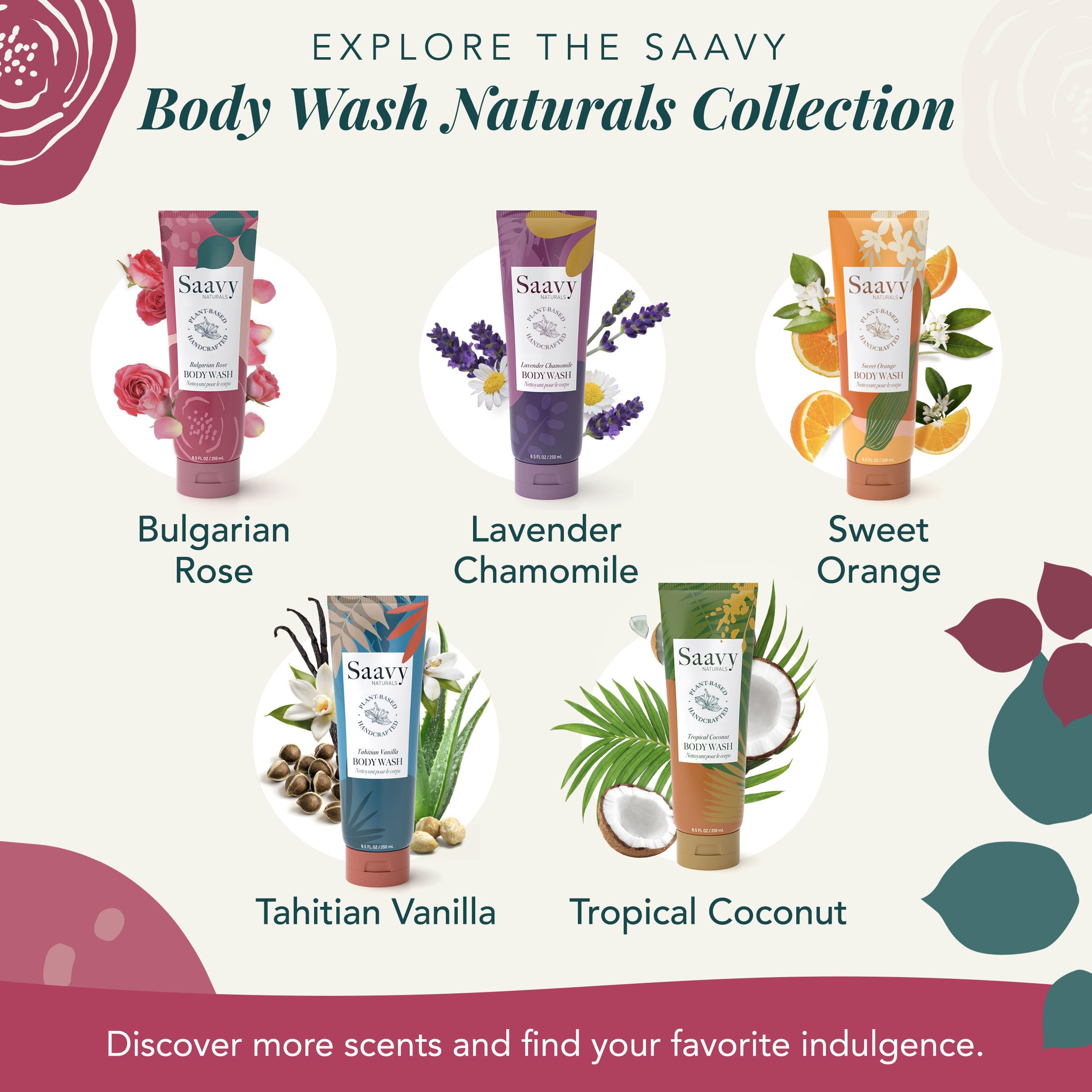 Saavy Naturals Moisturizing Body Wash for Sensitive Skin– Plant-Based & Pure with Coconut Oil, Shea Butter & Aloe Vera – Paraben-Free, Cruelty-Free – Bulgarian Rose – 8.5 fl oz, 2 pack