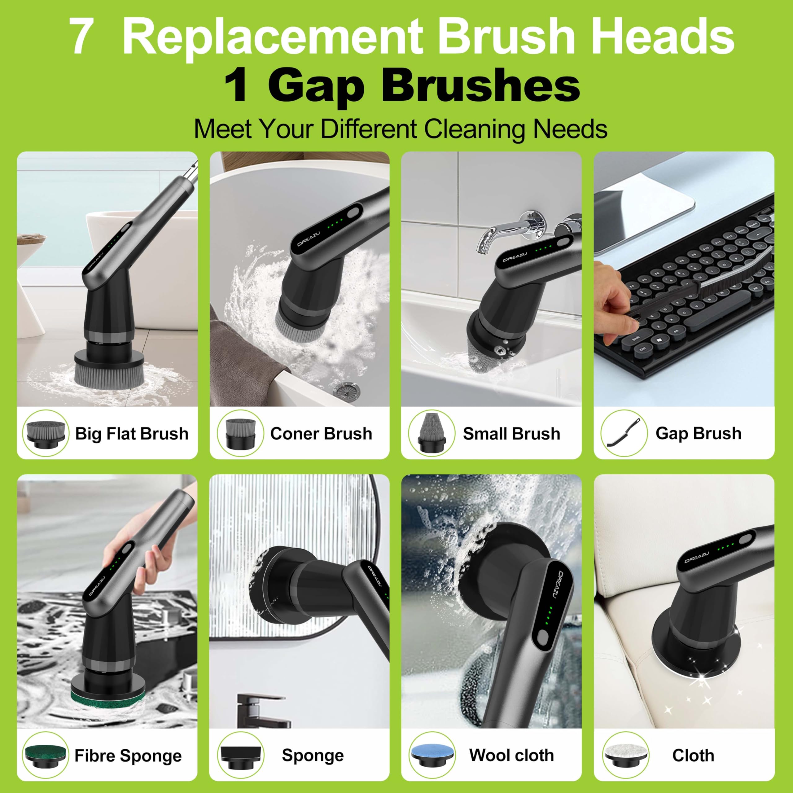 Dreazu Pro Electric Spin Scrubber, 10-in-1 Shower Scrubber & Retractable Long Handle, 44 lbs High-Torque & Variable Speed Shower Cleaning Brush for Bathroom,Toilet, Bathtub, Kitchen, Tile Floors, Car