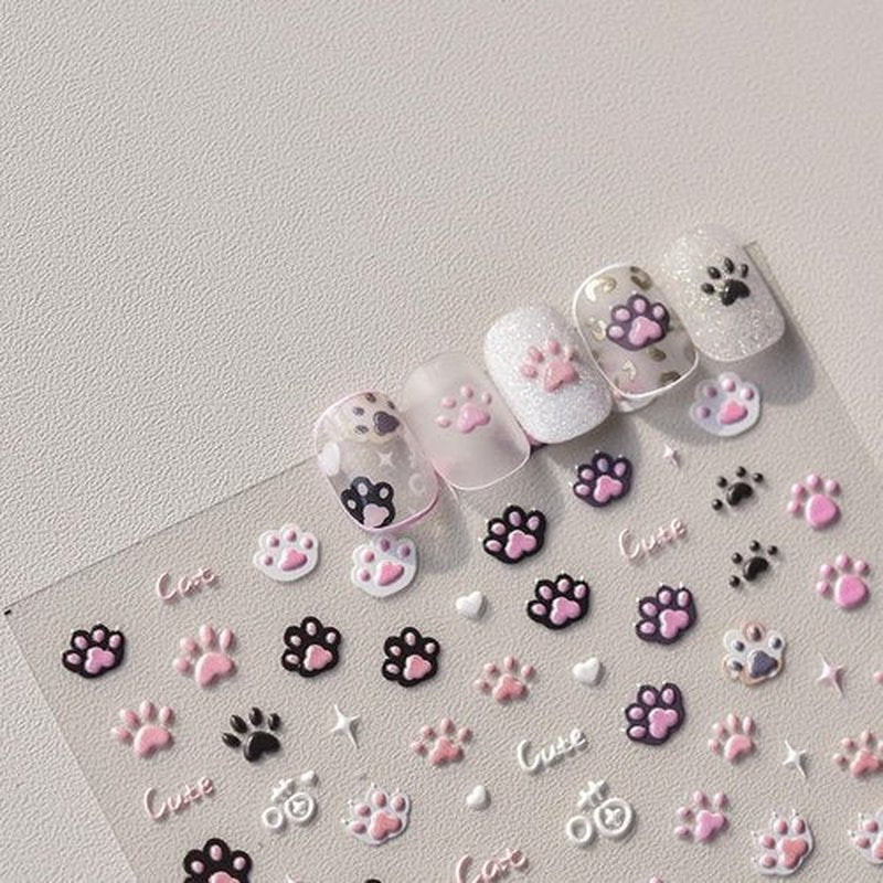 NOVANOOK 3 Sheets Cat Nail Stickers, Cute Nail Stickers, Cat Nail Decals, Cute Nail Art Stickers, Embossed Cat Claw Nail Stickers, Embossed, Cute Nail Supplies, Nail Art Stickers, DIY Nails