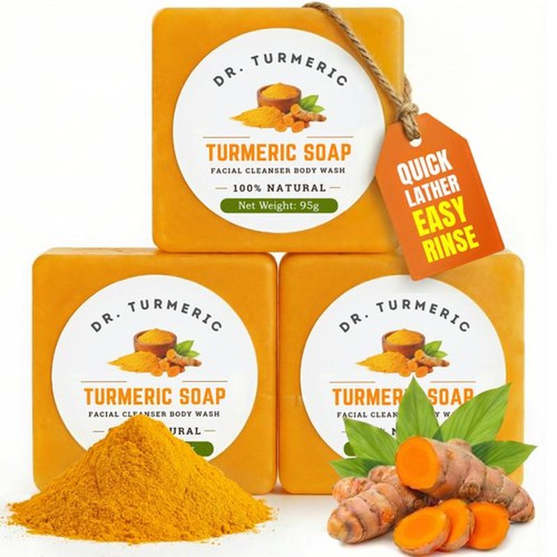 Turmeric Soap Bar | Face & Body Cleanser | Moisturizing | Lathering | Deep Cleansing | Evens Skin Tone | Refreshing Scent | Radiant Skin | 3 count pack of 1|