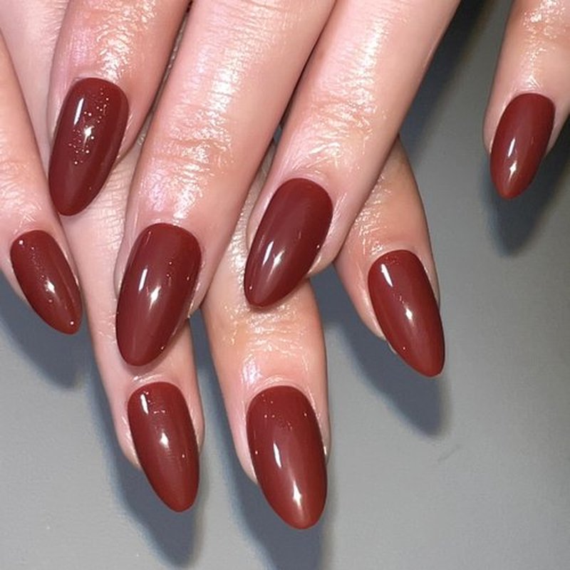 Fomkrio Wine Red Short Press On Nails Almond Acrylic Solid Fake Nails for Women Girls Holiday Valentine's Day, 15 Sizes - 30Pcs Manicure Nail Kit