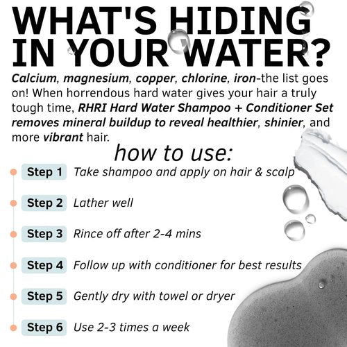 Hard Water Shampoo & Conditioner Set | Hydrating Hair Treatment for Shine & Manageability | Clarifying Wash with Bentonite Clay, Volcanic Ash, Lactic Acid | Metal Detox Shampoo with Collagen 32 FL oz
