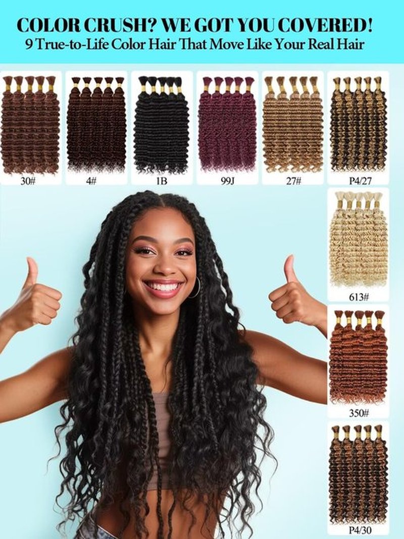 Boho Hair for Braiding 5 Bundles 20 Inch 160g Human Briaing Hair for Boho Brids Deep Wave Bulk Extensions for Bohemian Knotless Braids 100% Unprocessed Brazilian Virgin No Weft Hairs Natural Color
