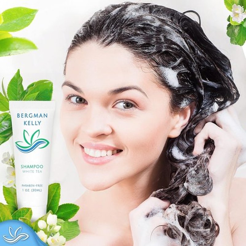 BERGMAN KELLY - Travel Size Hotel Shampoo - 1 fl oz, 200 PK, White Tea - Delight Your Guests with Revitalizing & Refreshing Hair Cleanser for Guest Hospitality - Mini & Small Size Shampoo in Bulk