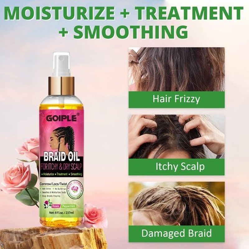 Braid Oil for Soothes Moisturizes Dry & Itchy Scalp- Braid Care for Dandruff and Thinning Edges- Braiding Scalp Oil for Locs & Twists Enhances Shine and Reduces Frizz Refreshes Dry Hair 8 fl oz