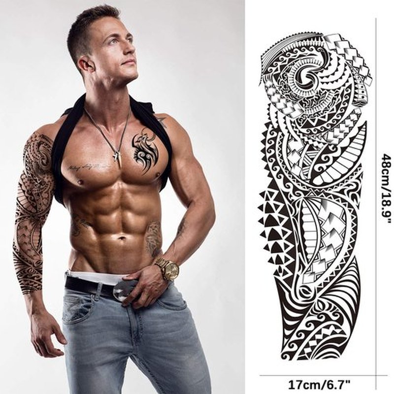 Aresvns Christmas Temporary Sleeve Tattoo for Men and Women (L19“xW7”),Waterproof Japanese Military Fake Tattoos Long lasting,Full Arm Totem Temporary Tattoos for BBQ Pool Beach Party