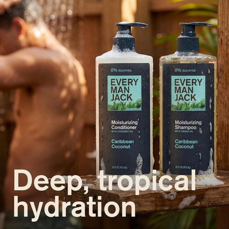 Every Man Jack Men's Shampoo & Conditioner Set - Caribbean Coconut - Sulfate-Free, Plant-Powered Moisturizers - 16 fl oz (2 Pack)