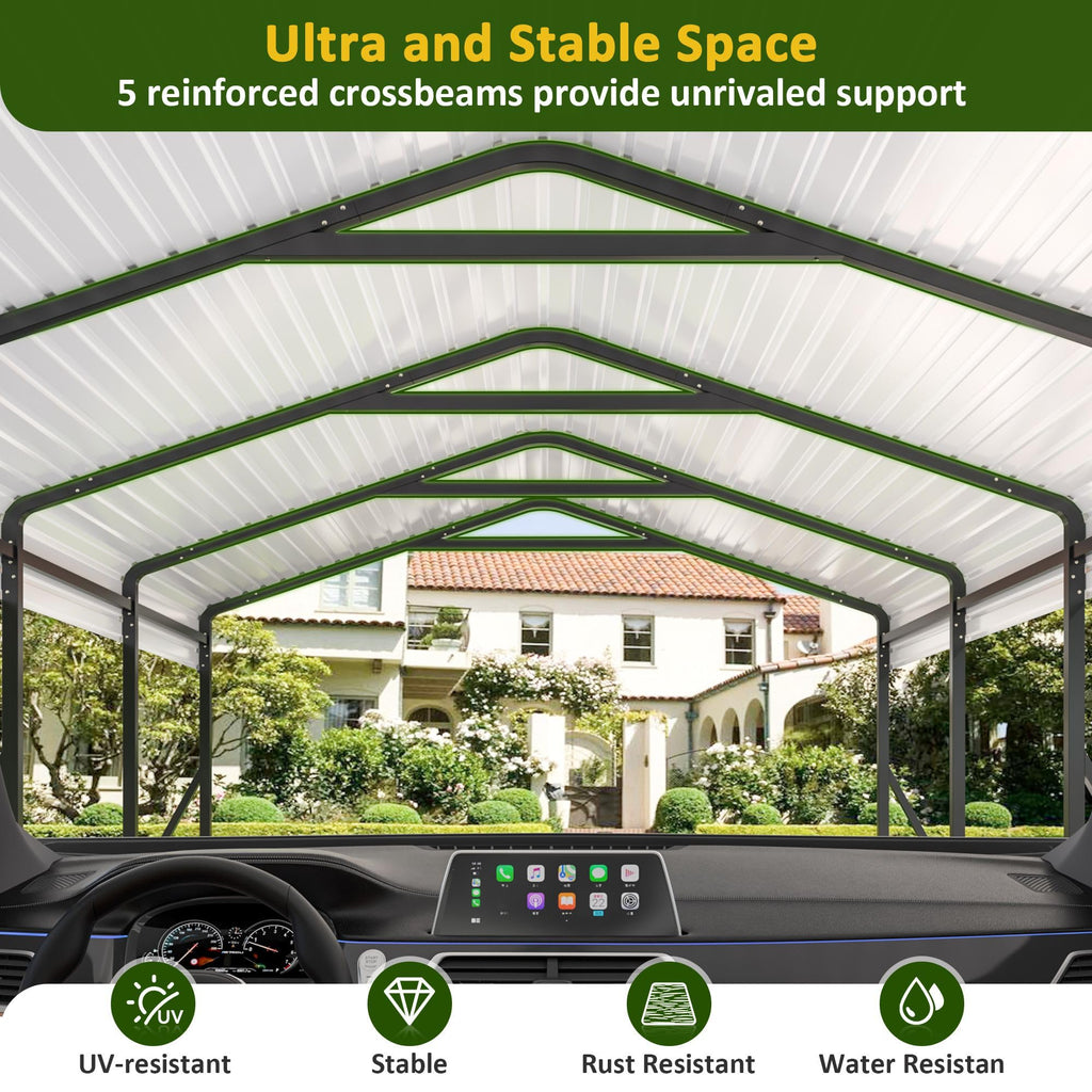 DAUSOLA 12x20 FT Metal Carport, Heavy Duty Carports Canopy with Updated Enhanced Base and Roof for All-Weather Use, Outdoor Galvanized Car Shelter, Car Port Garage for Car, Boats and Tractors, Grey
