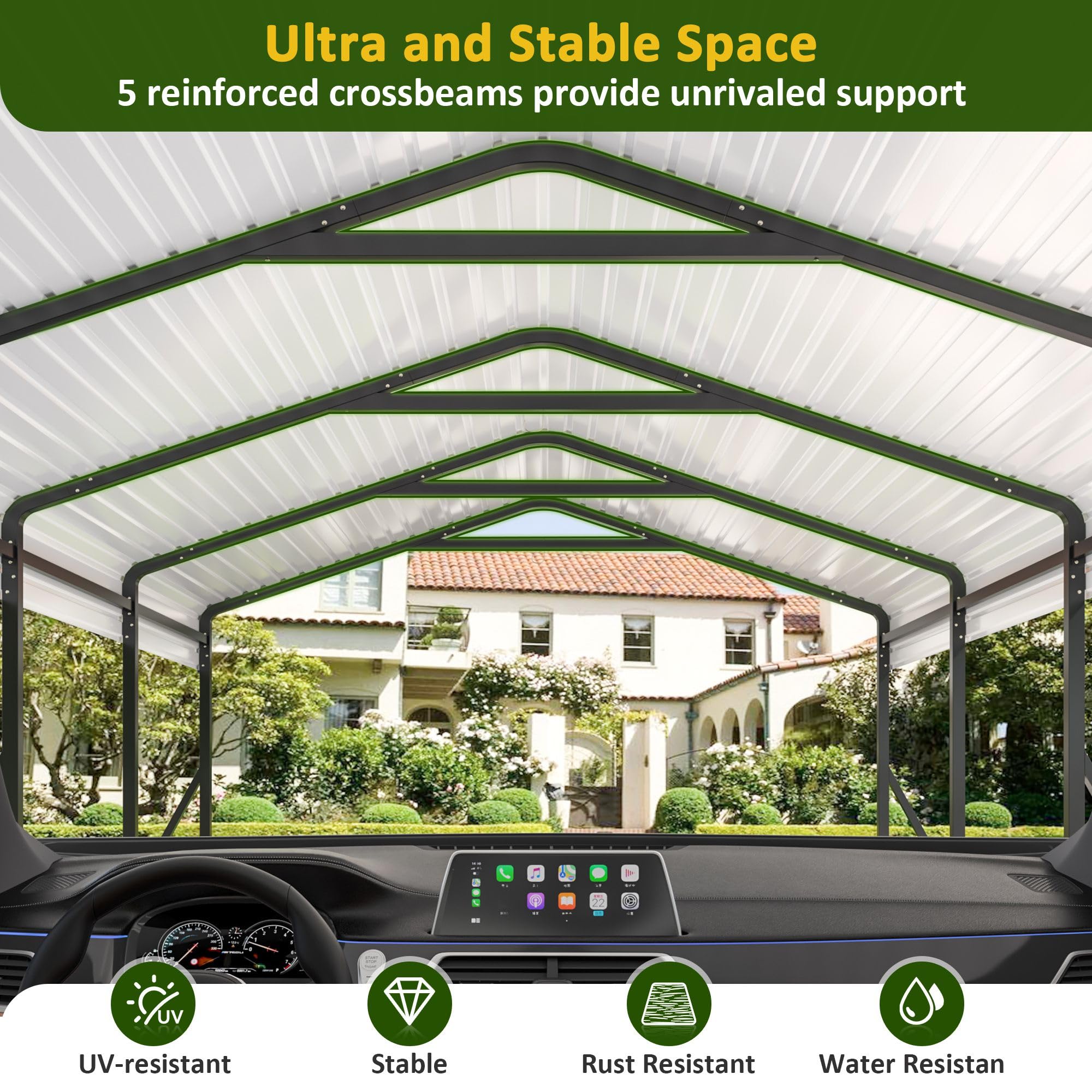 DAUSOLA 12x20 FT Metal Carport, Heavy Duty Carports Canopy with Updated Enhanced Base and Roof for All-Weather Use, Outdoor Galvanized Car Shelter, Car Port Garage for Car, Boats and Tractors, Grey