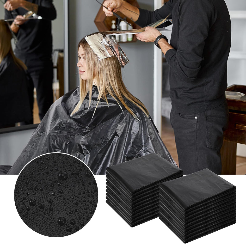 100 Pcs Disposable Capes Hair Salon, 51.2x36.2 Inch Disposable Hair Salon Capes, Waterproof Barber Cape, Single Use Shampoo Hair Cutting Cape Dressing Apron for Barbershop & Salon Hairdressing (Black)