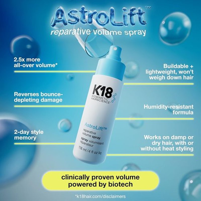 K18 AstroLift™ Volume Spray - 2-Day Thickening & Hold for Thin, Fine Hair | Non-Sticky & Humidity-Resistant