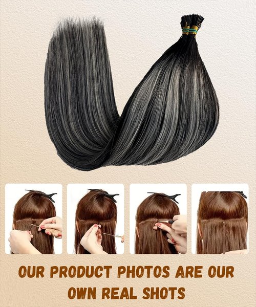 Belaved 1BSilver I Tip Hair Extensions Real Remy Human Hair Extensions Straight Add Length Volume Seamless Invisable #550 for Party Wedding 24inch 50g