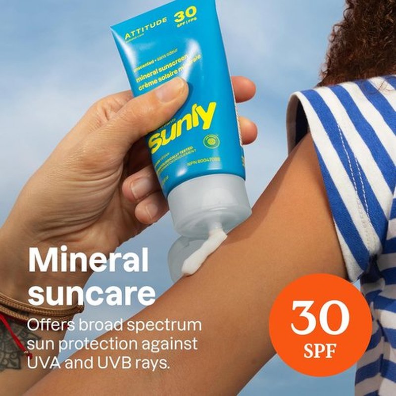 ATTITUDE Mineral Sunscreen | EWG Verified SPF 30 for Baby & Kids - Broad Spectrum UVA/UVB, Unscented, 5.2 Oz