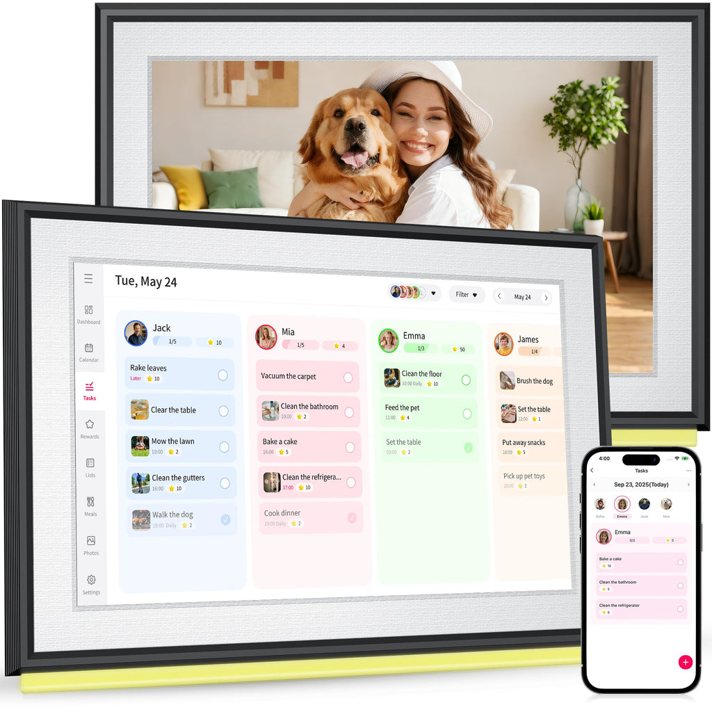 BIGASUO 10.1" Digital Calendar, Smart Touchscreen Interactive Display, Electronic Organizer for Monthly, Weekly & Daily Agenda, Chore Chart, Meal Planner, To Do List, Family Schedules, Picture Frame