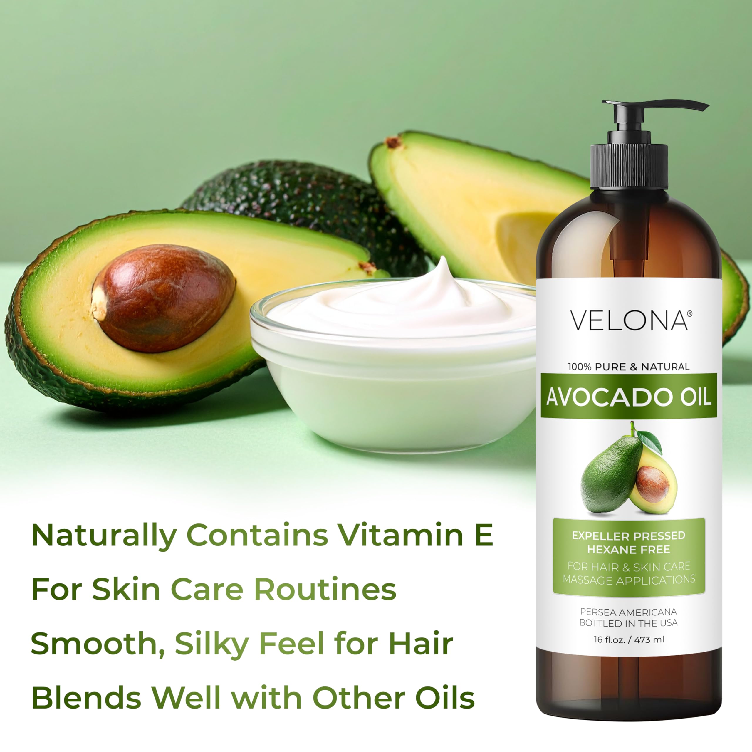 velona Avocado Oil 16 Fl Oz | 100% Pure and Natural Carrier Oil | Expeller-Pressed | Hair, Body and Skin Care | Use Today - Enjoy Results