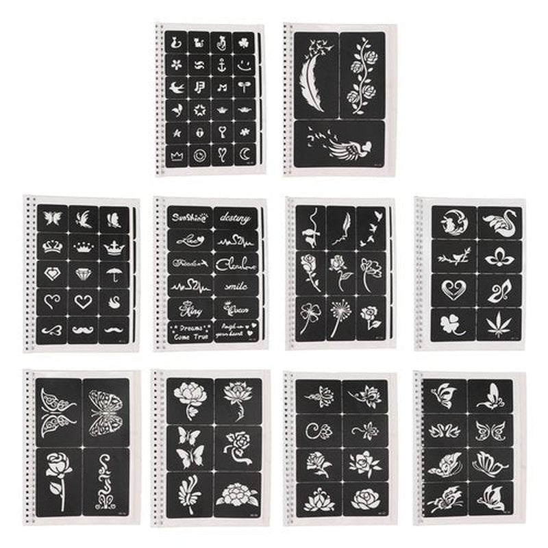 97pcs Glitter Stencils, 10 Sheets Temporary Airbrush Templates Set, Boys and Man Reusable Kit for Kids Adults Girls Women Body Art Painting Stickers
