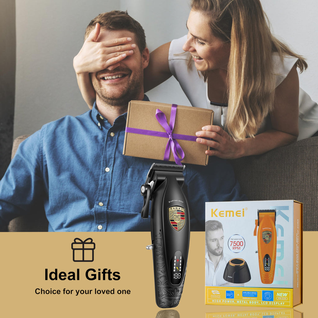 KEMEI Hair Clippers for Men Professional, Barber Clippers for Hair Cutting & Grooming, Cordless Beard Trimmer with Charging Base LED Display KM-2230 Black
