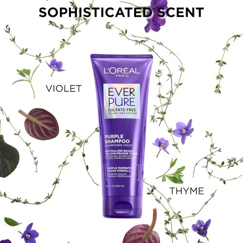 L’Oreal Paris EverPure Brass Toning Purple Shampoo - Sulfate Free for Blonde & Silver Hair | 6.8 Fl Oz