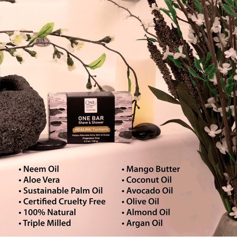 ONE Bar Healing Turmeric, Fragrance Free 3.5 oz 3 Pack - Shave, Shower, Shampoo, face, beard, body, hair/scalp, SuperFAT “oil” Infused: Avocado, Mango, Olive, Coconut, Argan, Nourishing Oil.