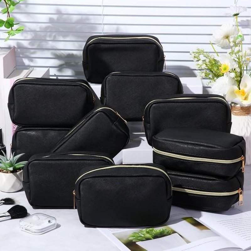 Sweetude Makeup Bag Set - 10 Pcs PU Leather Cosmetic Pouches for Women | Travel Toiletry Bags (Black)