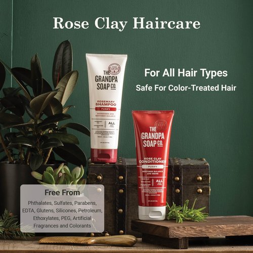 The Grandpa Soap Company Purifying Rose Clay Conditioner - Lift Impurities While Nourishing Hair, With Rose Clay, Shea Butter & Avocado Oil, Vegan, Sulfates and Parabens Free, 8 Fl Oz 2 Pack