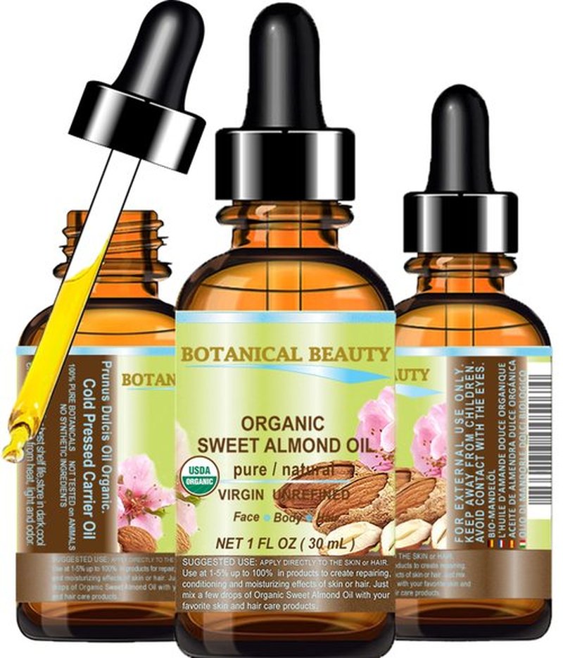 Botanical Beauty‎ Organic SWEET ALMOND OIL 100% Pure Natural Virgin Unrefined Undiluted Cold Pressed Carrier Oil for Face, Skin, Body, Hair, Massage, Nails. 1 Fl. oz - 30 ml