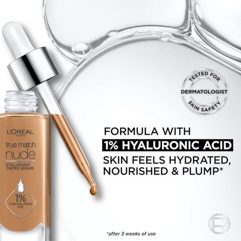 L'Oreal Paris True Match Nude Hyaluronic Tinted Serum Foundation - Lightweight Hydration, Very Light 0.5-2, 1 fl. oz.
