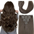 FINATA Clip in Hair Extensions Real Human Hair, 20 Inch 120g 7pcs Triple Weft Remy Hair Extensions, #2C Cold Light Brown, Seamless & Thick End