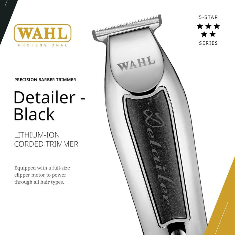 Wahl Professional Detailer Trimmer - Adjustable T-Blade | Corded Lightweight Design with 3 Guides & Accessories