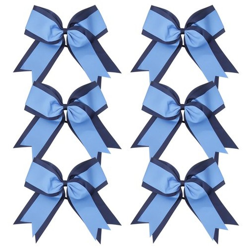 8 Inch 2 Colors Cheerleader Bows 2 Layers 6 Pcs Ponytail Holder Cheerleading Bows Hair Elastic Hair Tie (Navy blue/Columbia blue)