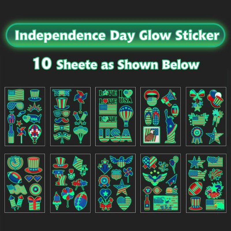 70PCS 4th of July Decorations Temporary Tattoos，Red White and Blue Party Supplies，Fourth of July Glow in The Dark Sticker Patriotic Party Decorations Favors Supplies Independence Day Memorial Day Decorations