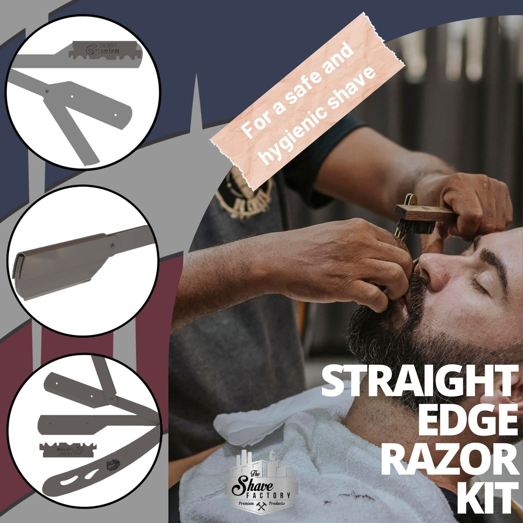the shave factory Straight Edge Razor Kit - with Single | Stainless Steel razors for men from (Matte / 200 Derby Premium Blades)