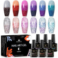 MSRUIOO Color Changing Reflective Gel Nail Polish, Temperature Color Change Glitter Gel Polish, Diamond Glitter Silver Pink Purple