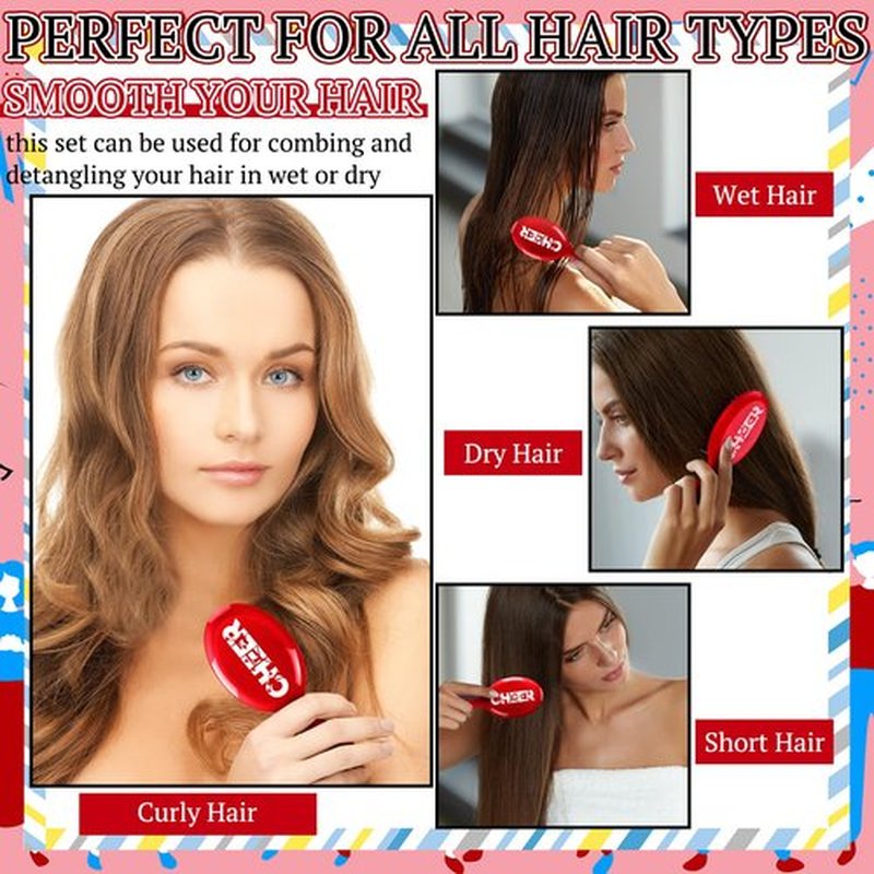 SiliFine 20 Pack Cheer Mini Hair Brushes Bulk Cheer Gifts Bulk for Team Detangling Hair Brushes Plastic with Bristles for Cheerleader Team Sport Valentine Gifts for Women(Red)