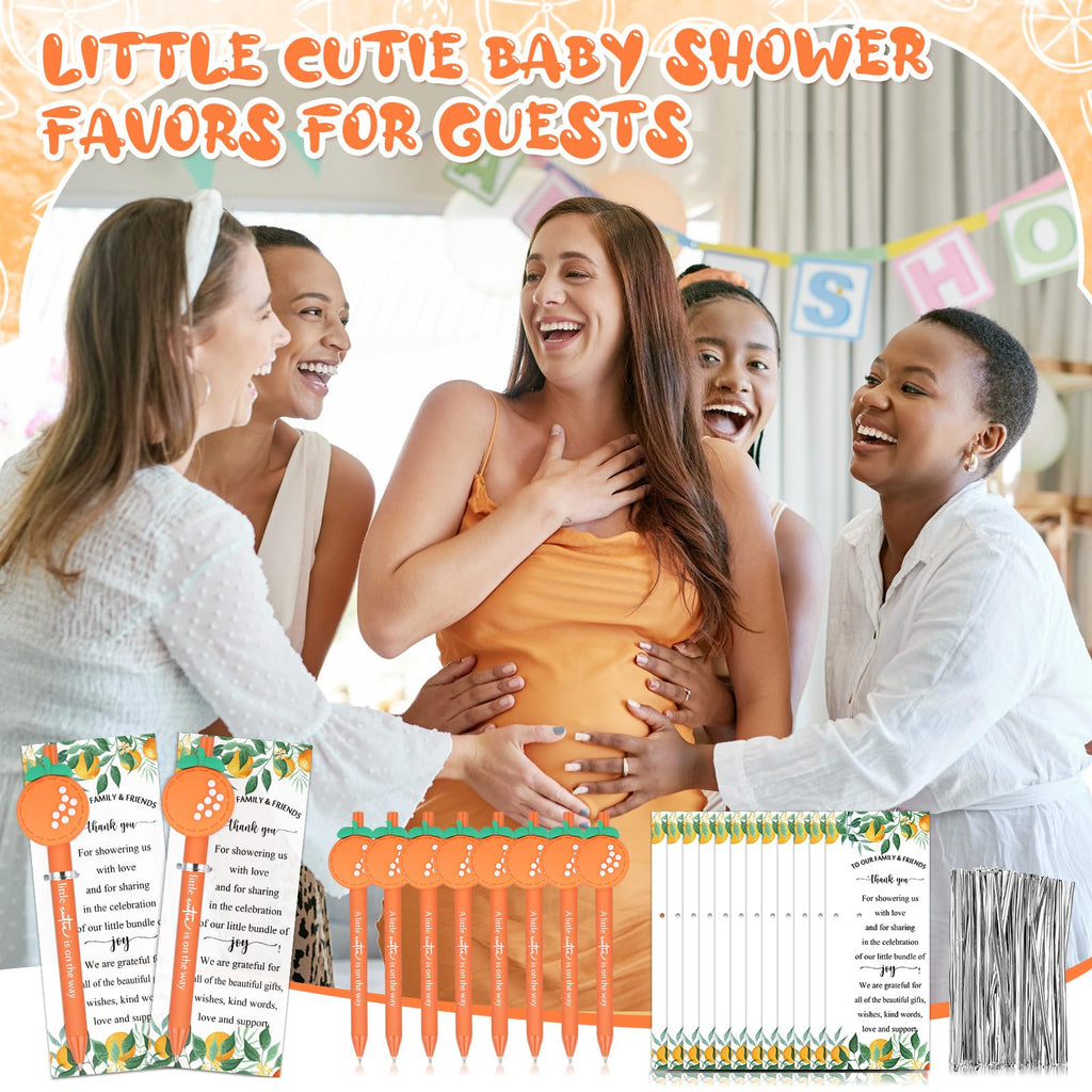 Chivertion 50 Set Baby Shower Gifts Pens for Guests Baby Shower Party Favors Retractable Ballpoint Pens with Thank You Cards for Gender Reveal Souvenir Game Prize (A Little Cutie)