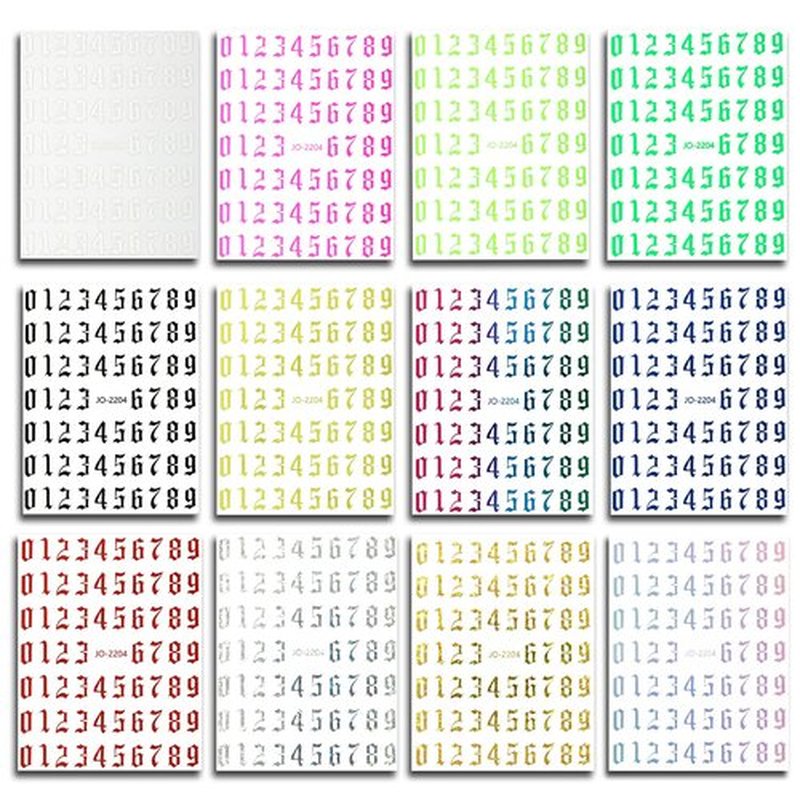 12 Color Nail Art Stickers, 3D Number 0-9 Self-Adhesive Sticker Design, Laser Gold Silver Red Black White Pink Yellow Green Nail Transfer Decals for Women Manicure Decorations