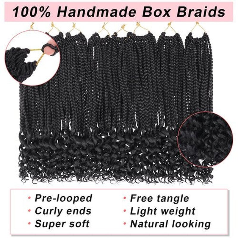 14 Inch Crochet Box Braids Crochet Hair with Curly Ends 8 Packs Pre-looped 3X Goddess Box Braids Hair Extensions Synthetic Bohemian Box Braiding Hair for Women (15Strands/pack 1B#)