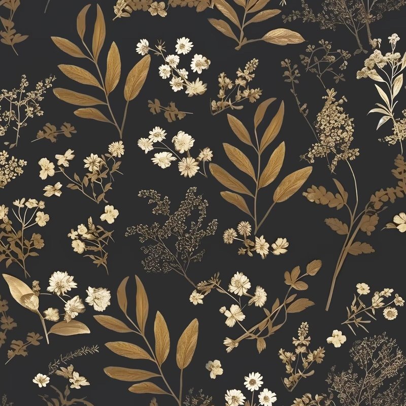 Laatse Vintage Wallpaper Peel and Stick Black Floral Wallpaper 17.5'' x 393'' Gold Leaf Contact Paper Vinyl Waterproof Self Adhesive Boho Botanical Wall Paper for Bedroom Shlef Cabinet Décor